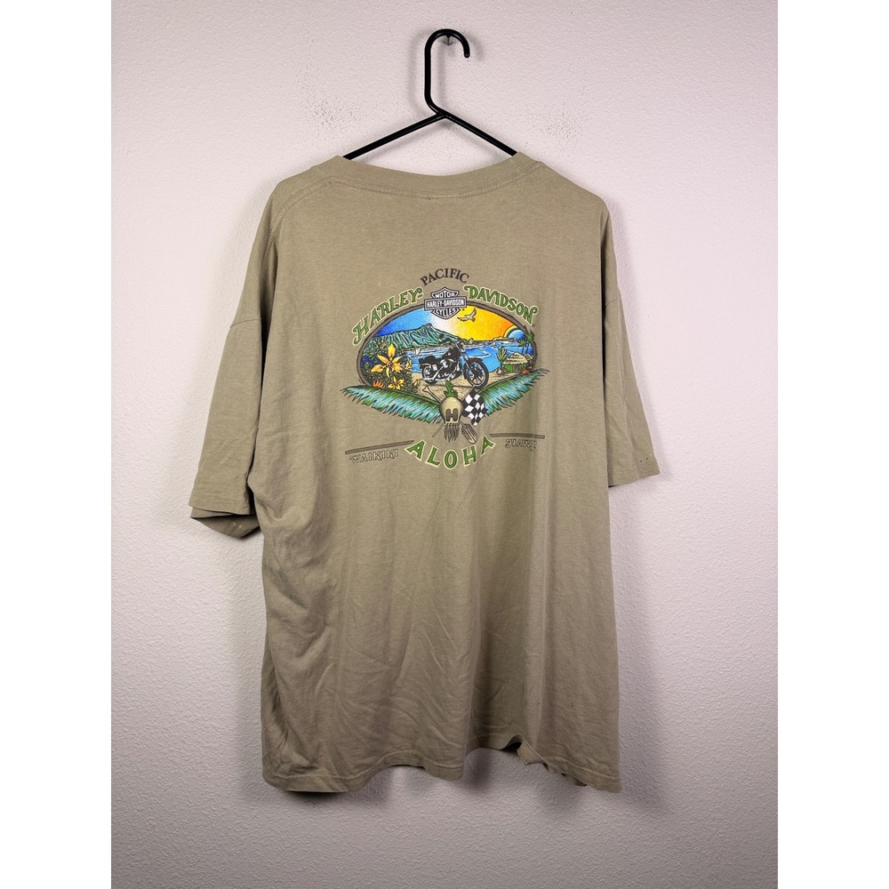 Harley Davidson Pacific Waikiki Aloha Hawaii Graphic T-Shirt Tan XL